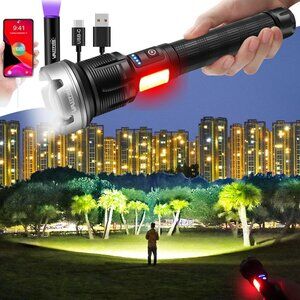 Rechargeable High-Lumen Flashlight with Spotlight and UV Mini Light for Camping